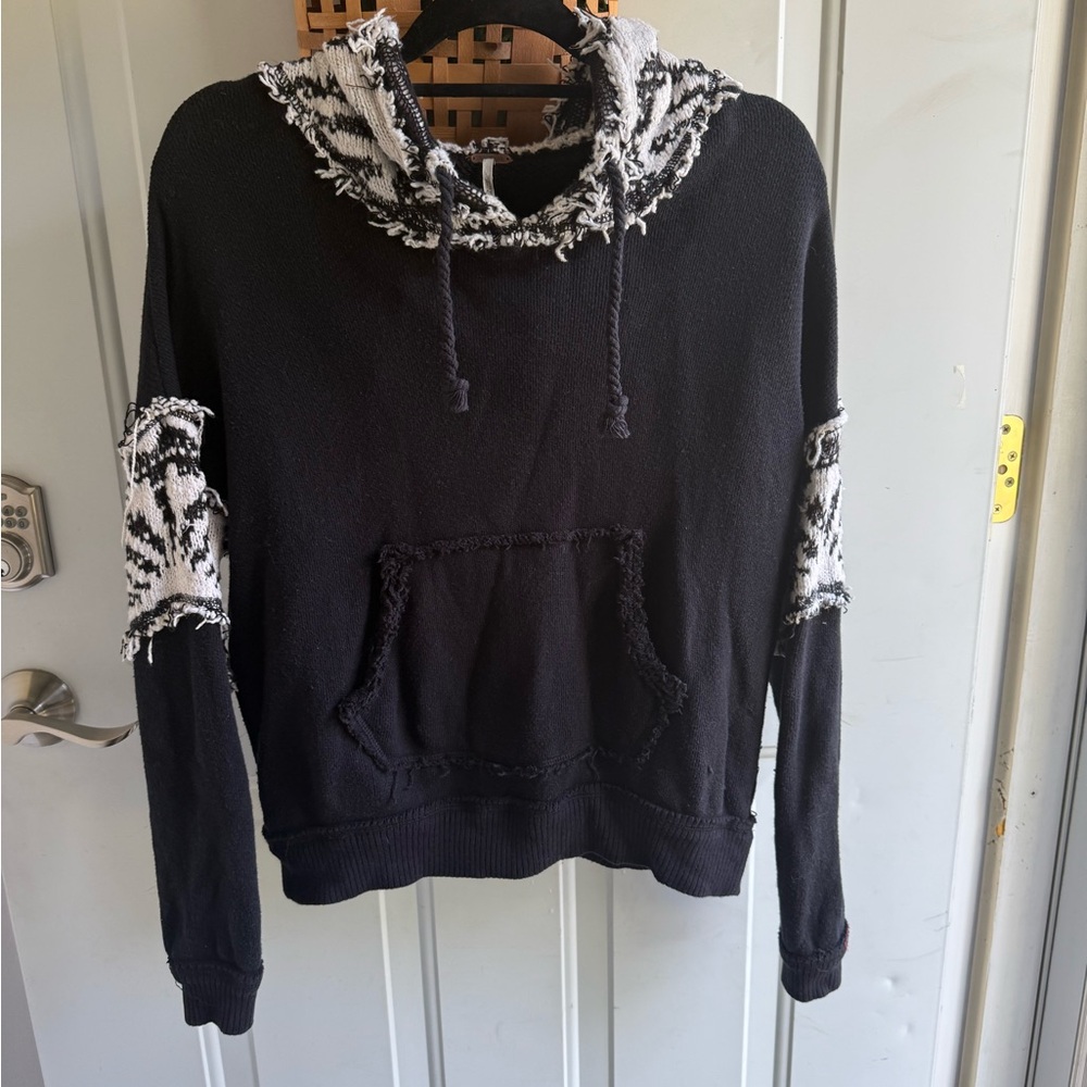 Free People Black and White Patterned Hoodie
